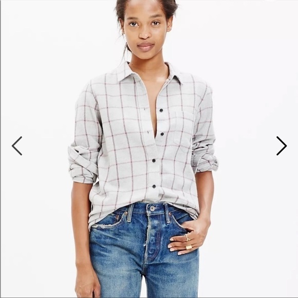 Madewell Tops - Madewell XS Slim Boyshirt in Slater Plaid E1490 Grey Gray Cotton wool blend